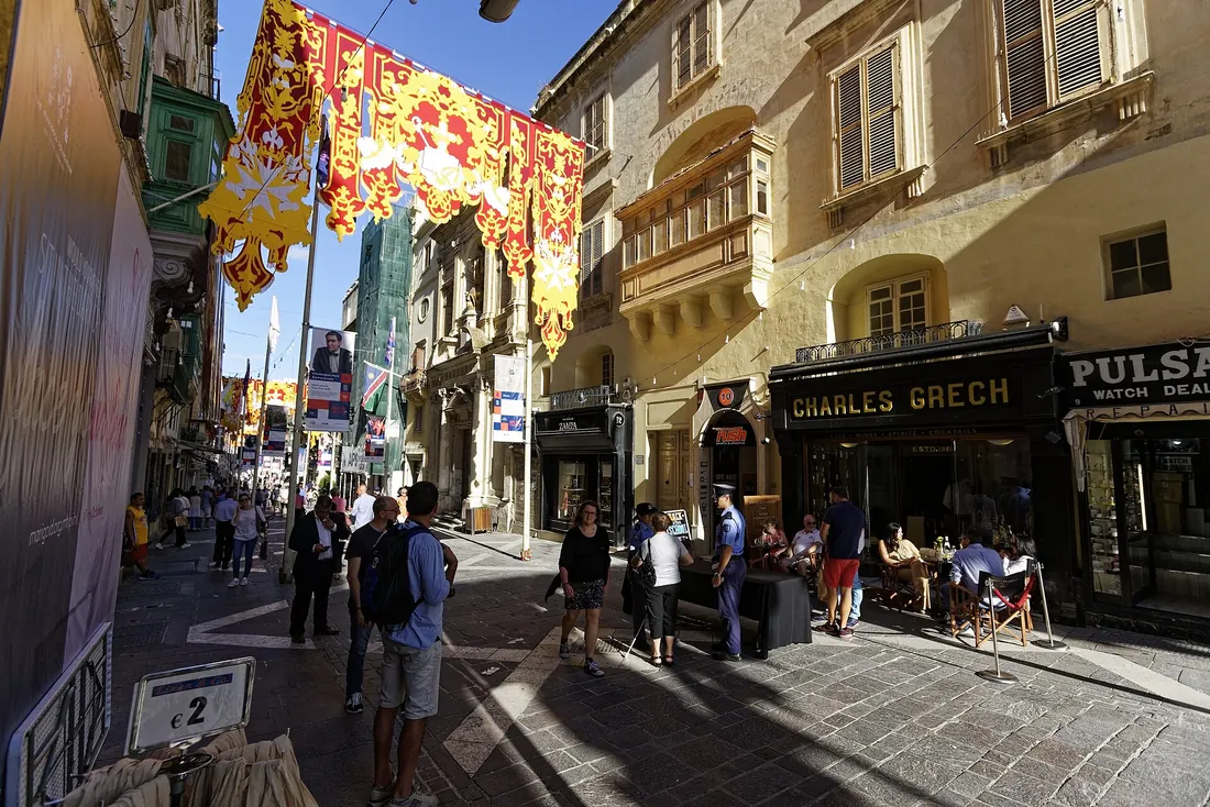 Republic Street in Valletta lined with festa banners